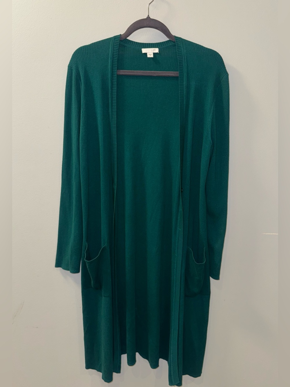 J. Jill Green Rib-Knit Button-Front Duster Cardigan Sweater Pockets - Size M